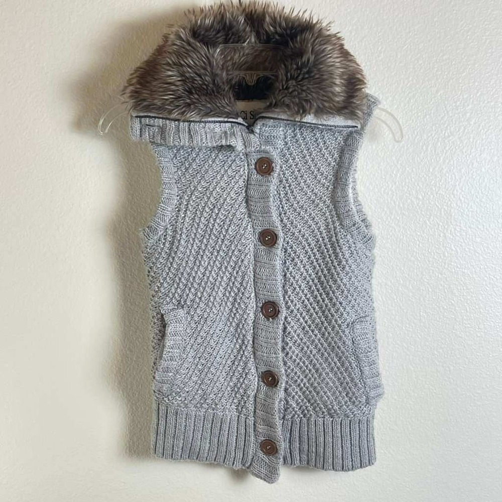 Ci Sono y2k 2000's Knit Sherpa Lined Faux Fur Collar Sweater Vest S